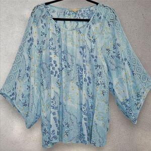 Elegant Floral Women's Blouse - Soft Blue and Yellow
